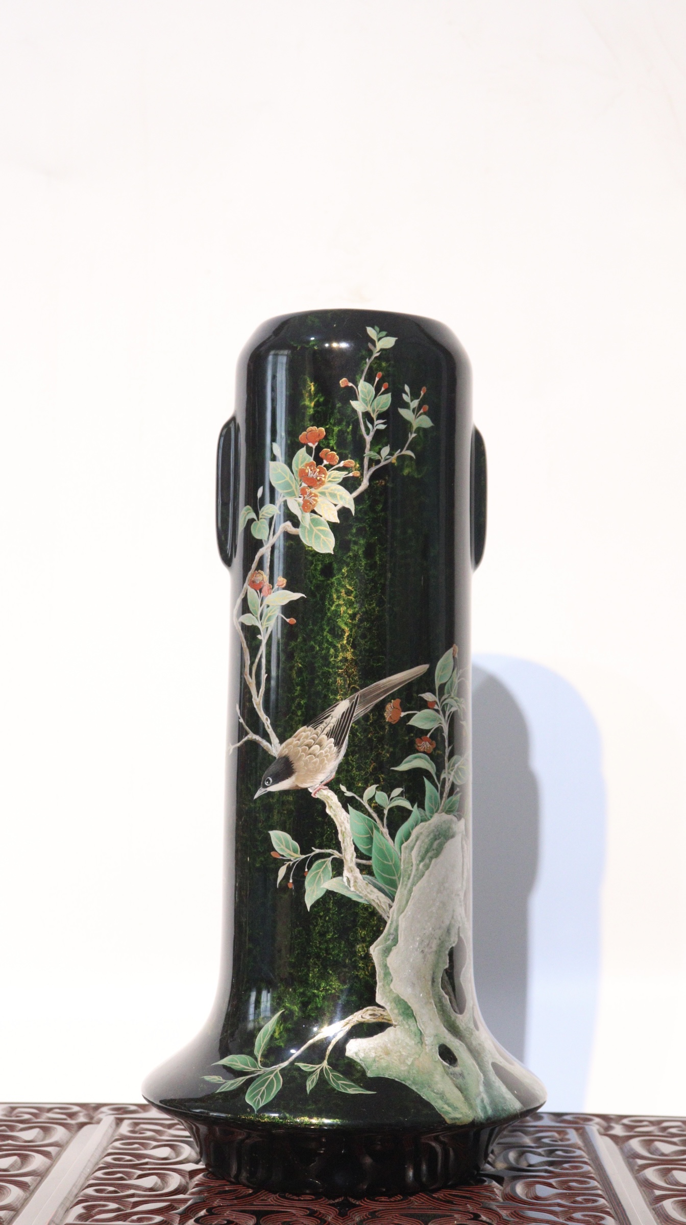 Floral and Bird Two-Eared Vase