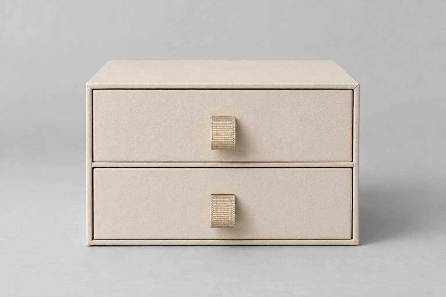 Two-Drawer Paperboard Box With Textured Beige Finish And Ribbon Pulls