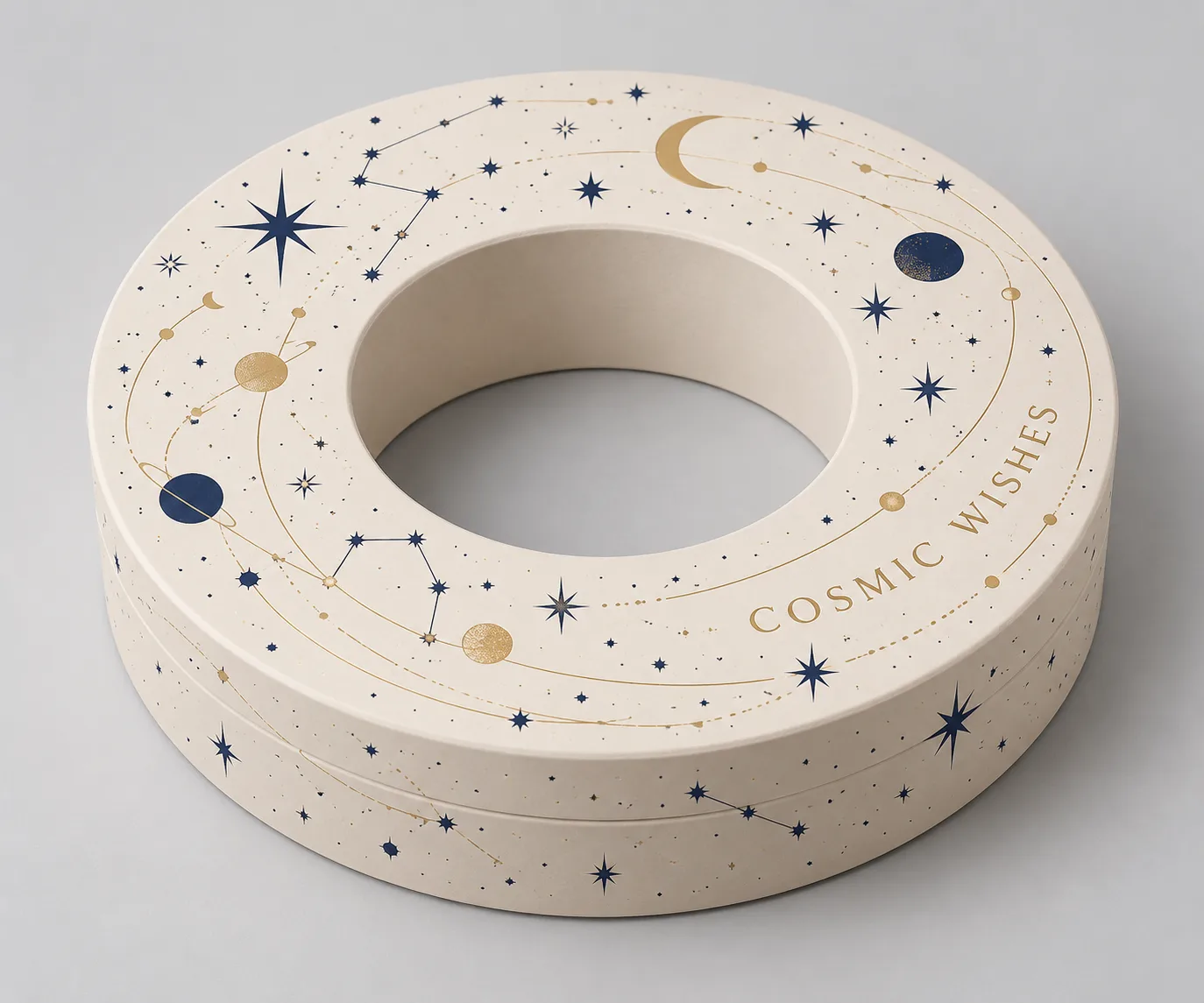 Rigid Ring-Shaped Paperboard Box With Cosmic Print And Gold Foil